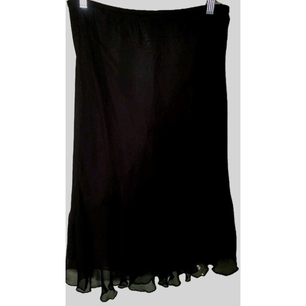 Allison Taylor Black Elastic Waist Tiered Ruffled Hem Skirt Silk Sz 8 Festival